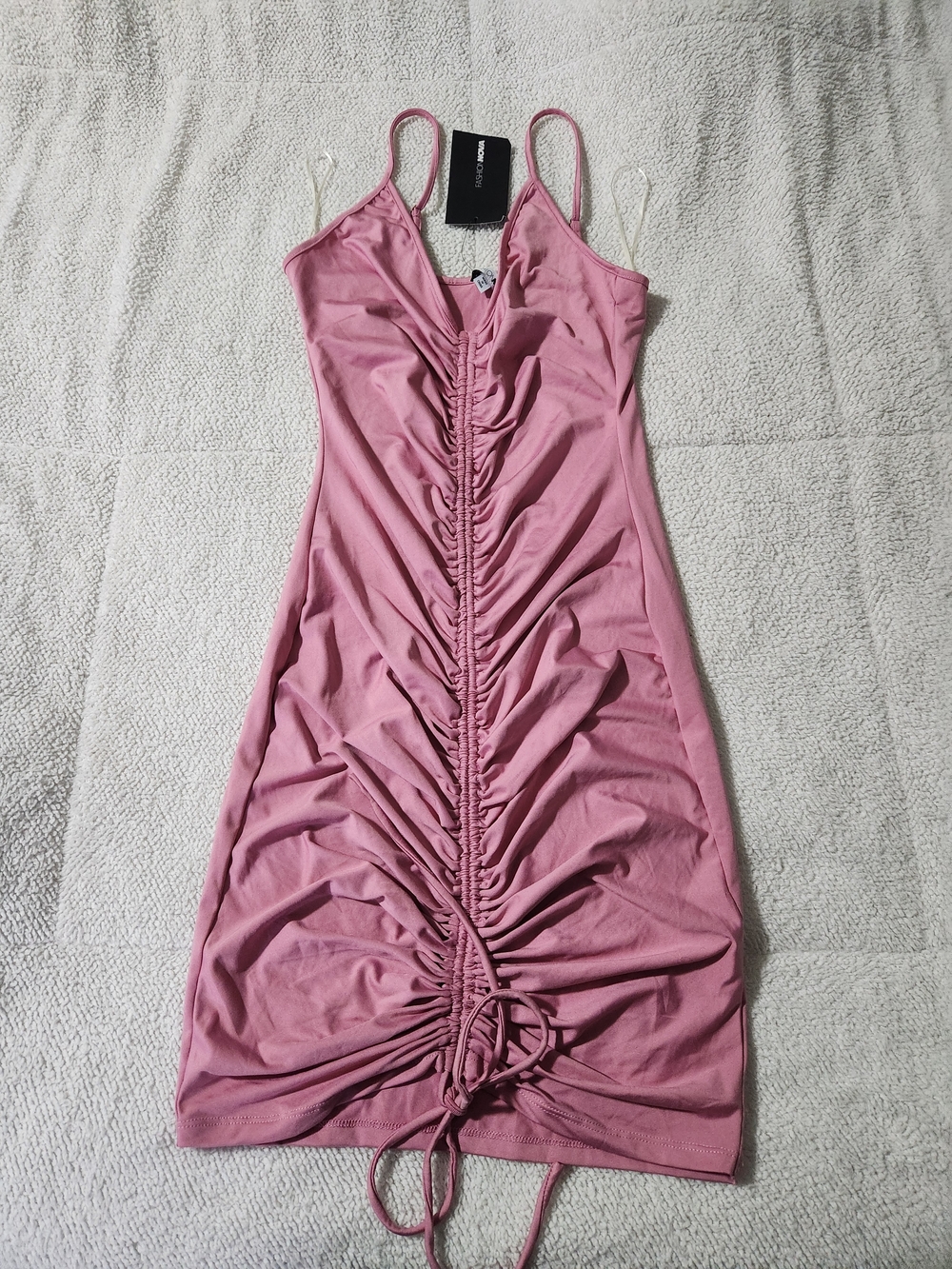 Fashion Nova Mauve-Pink Ruched Drawstring Mini Dress Size Small